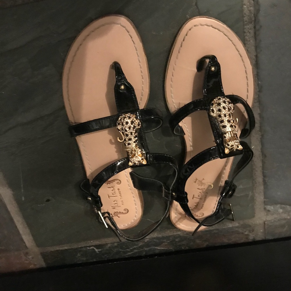 Black, flat, strap sandals